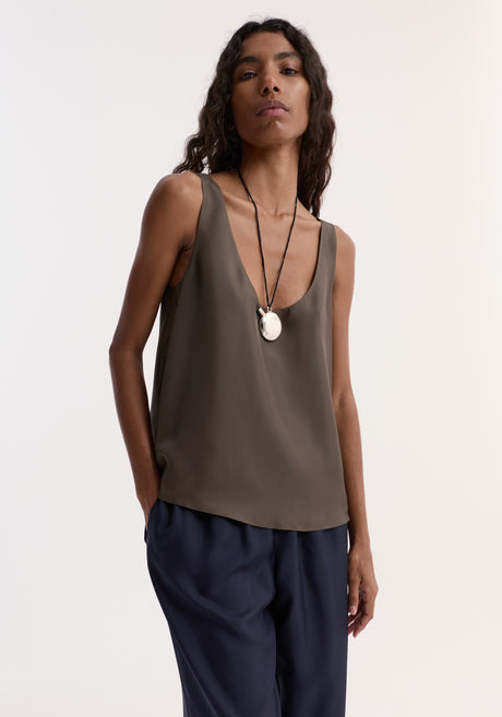 Silk scoop-neck top | earth