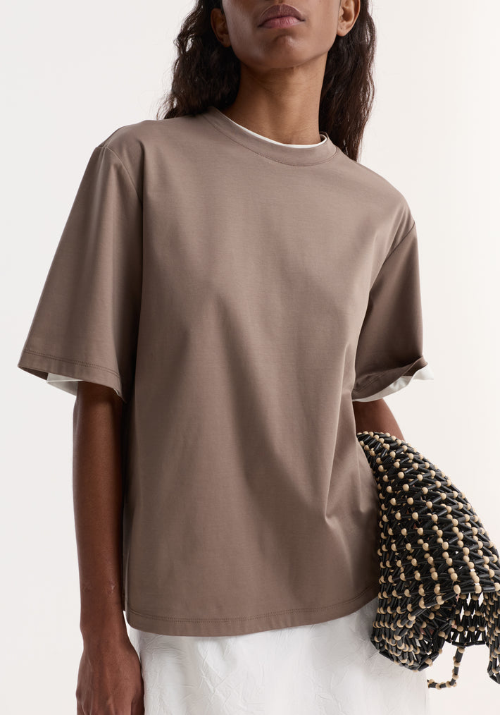 Oversized cotton silk t-shirt | taupe
