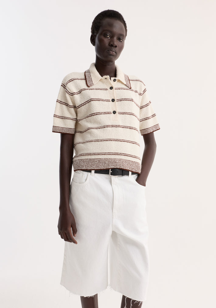 Towelling striped polo | cream / brown stripe