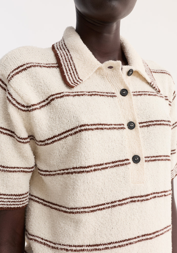 Towelling striped polo | cream / brown stripe