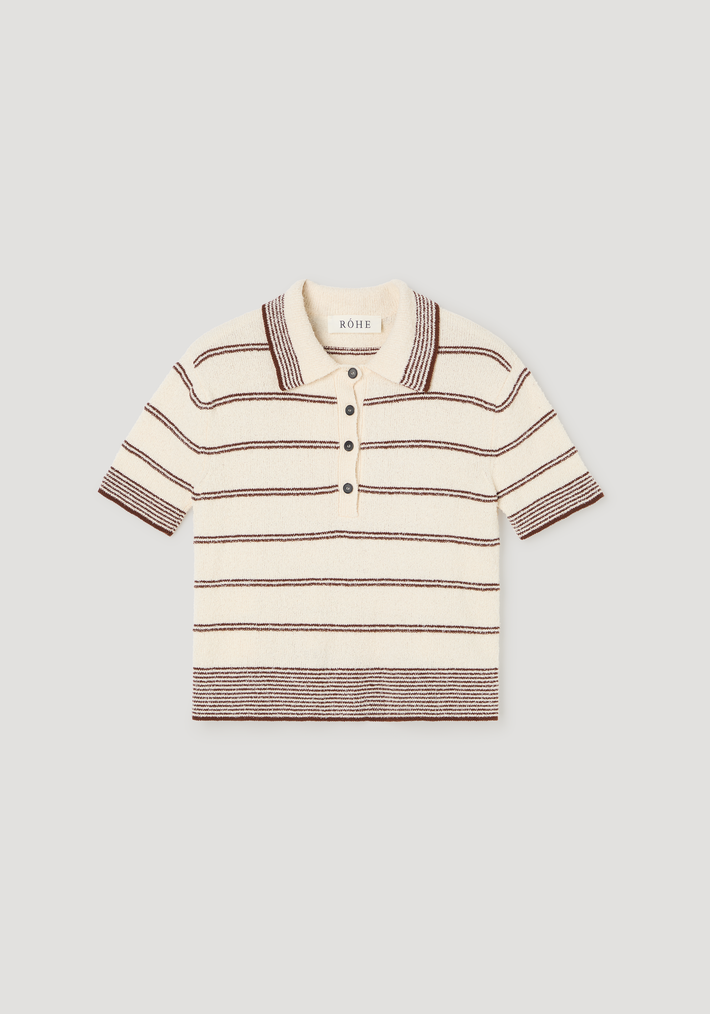 Towelling striped polo | cream / brown stripe