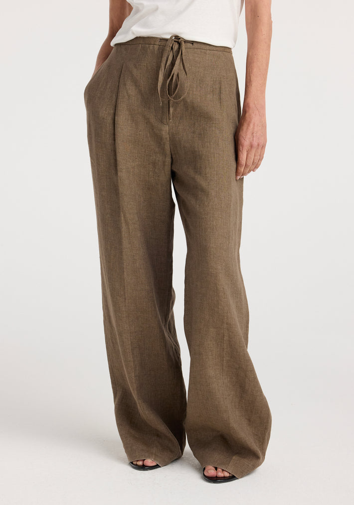 Relaxed drawstring trousers | brown melange