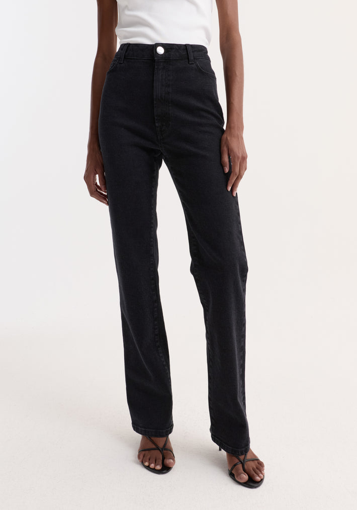 High-rise straight stretch denim | black