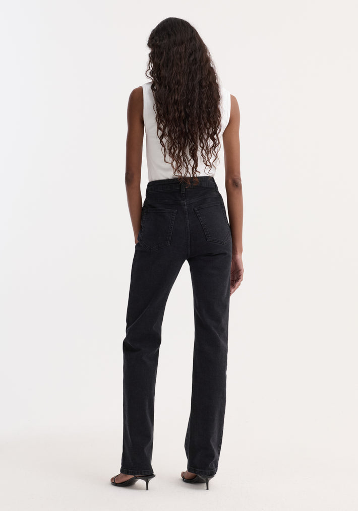 High-rise straight stretch denim | black