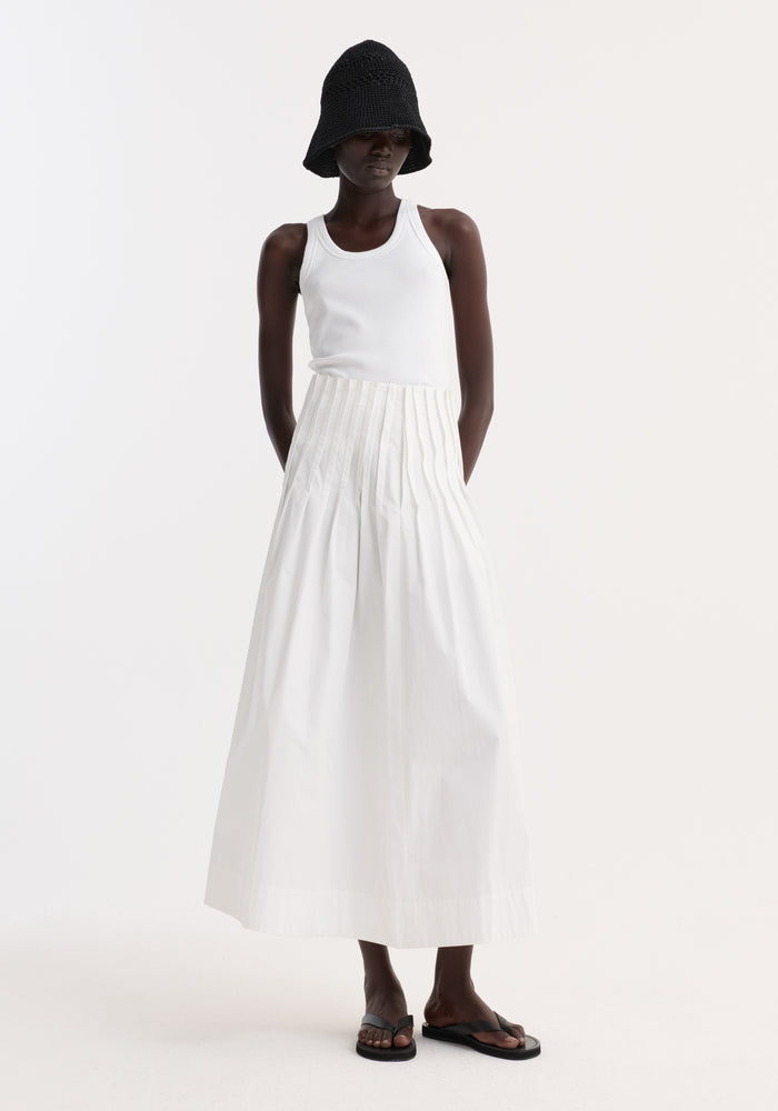 Pleated poplin maxi skirt | optic white