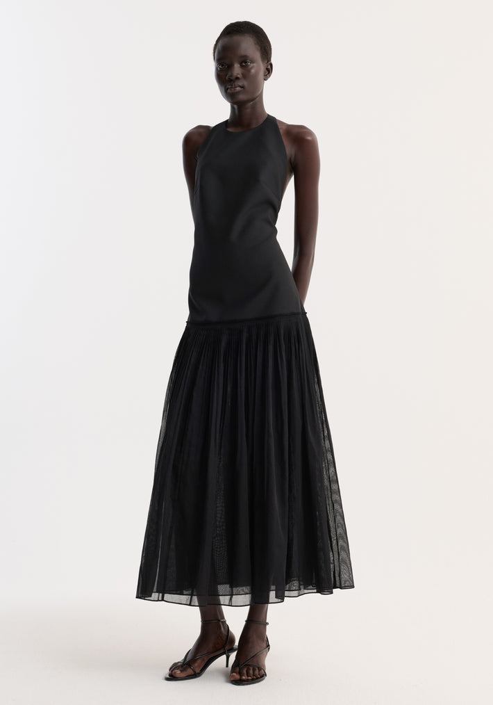 Pleated muslin halter dress | black