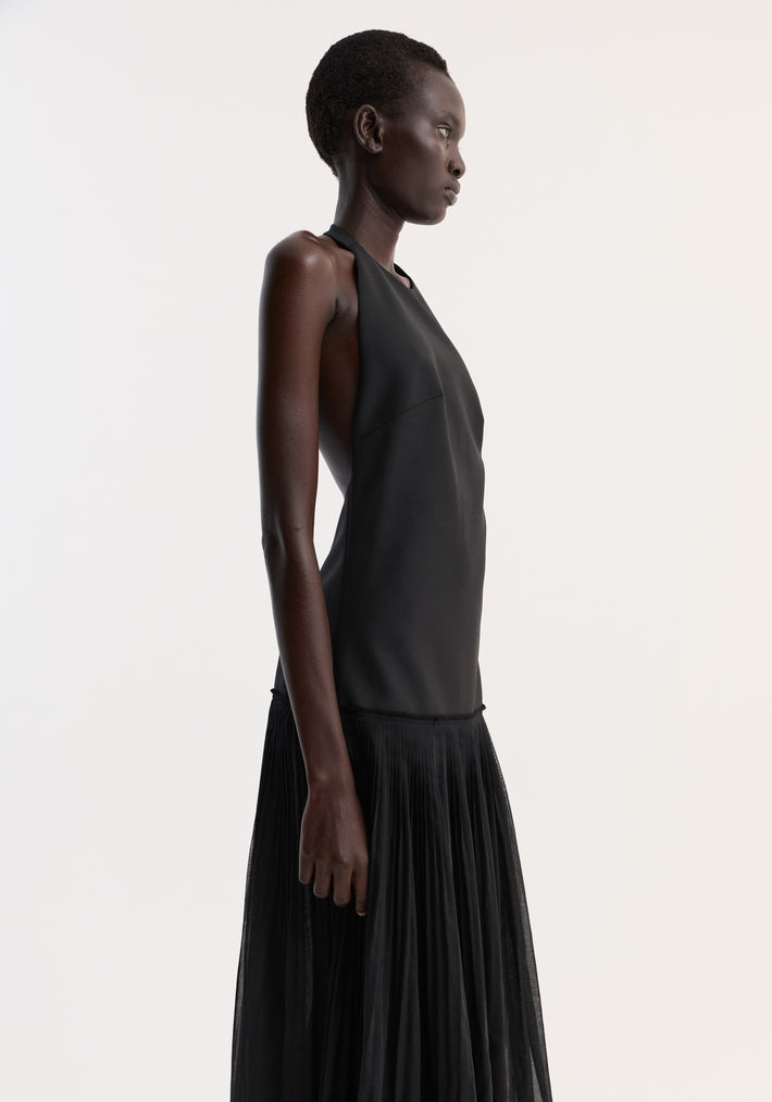 Pleated muslin halter dress | black