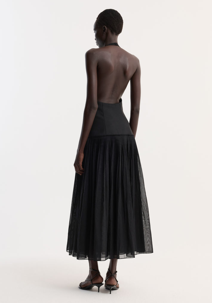 Pleated muslin halter dress | black