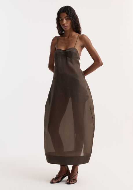 Sheer bustier volume dress | earth