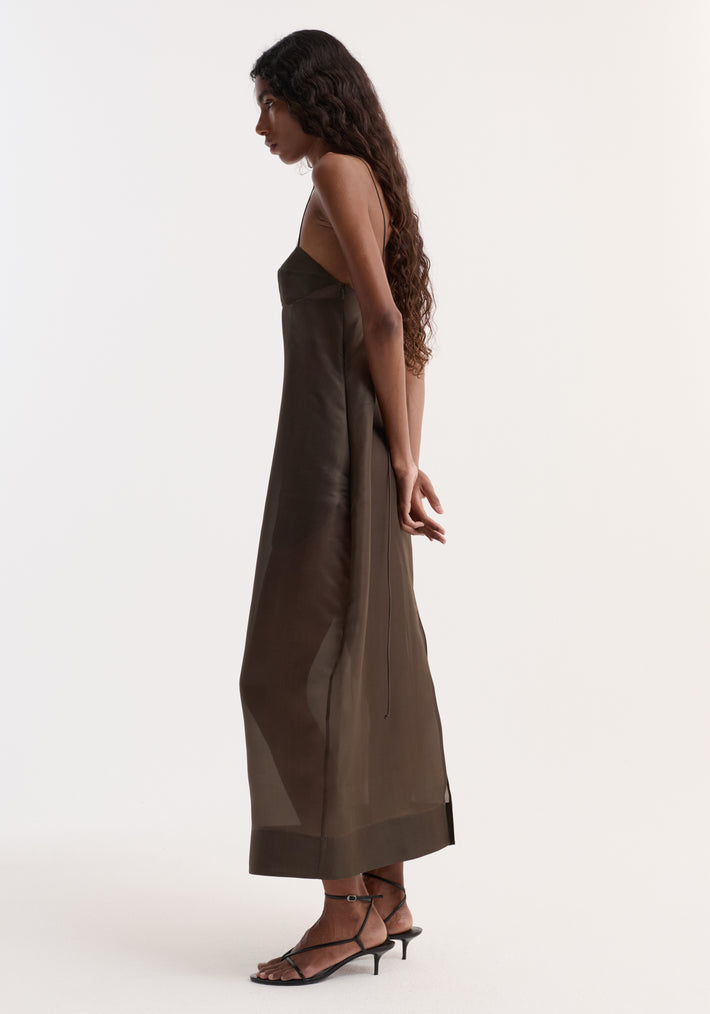 Sheer bustier volume dress | earth