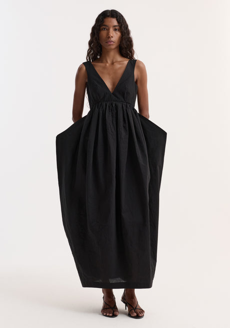 Sculptural textured cotton dress | black