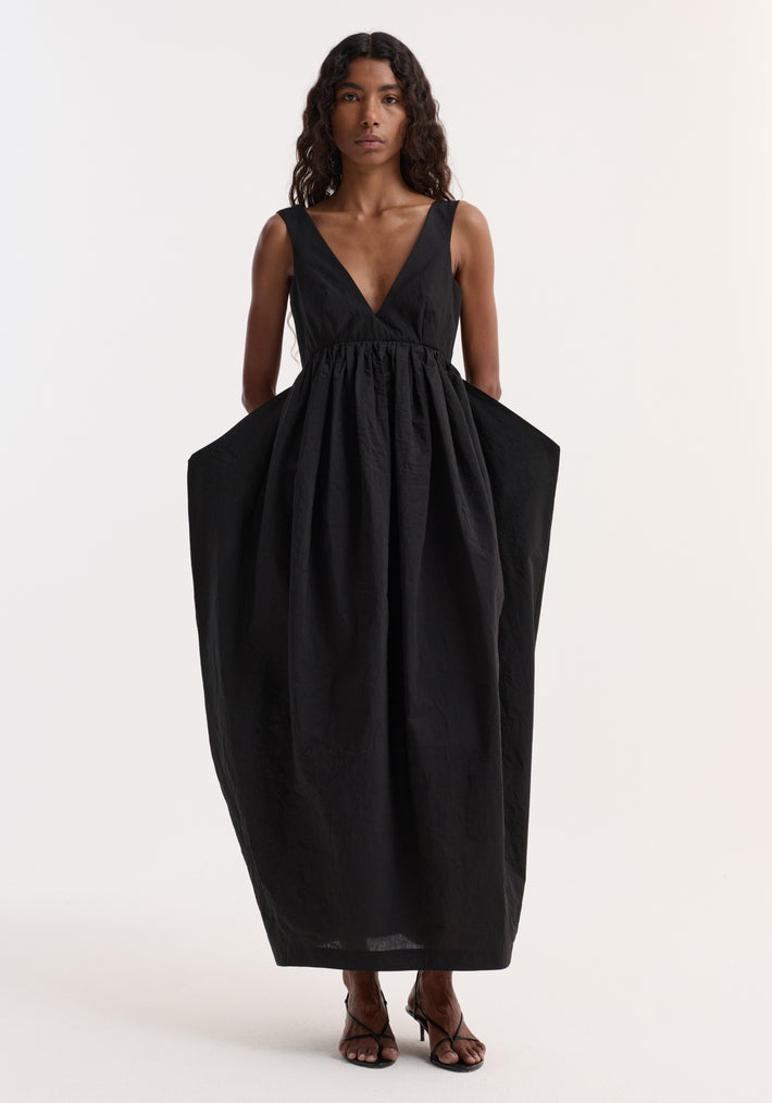 Sculptural textured cotton dress | black