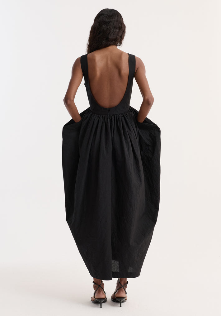 Sculptural textured cotton dress | black