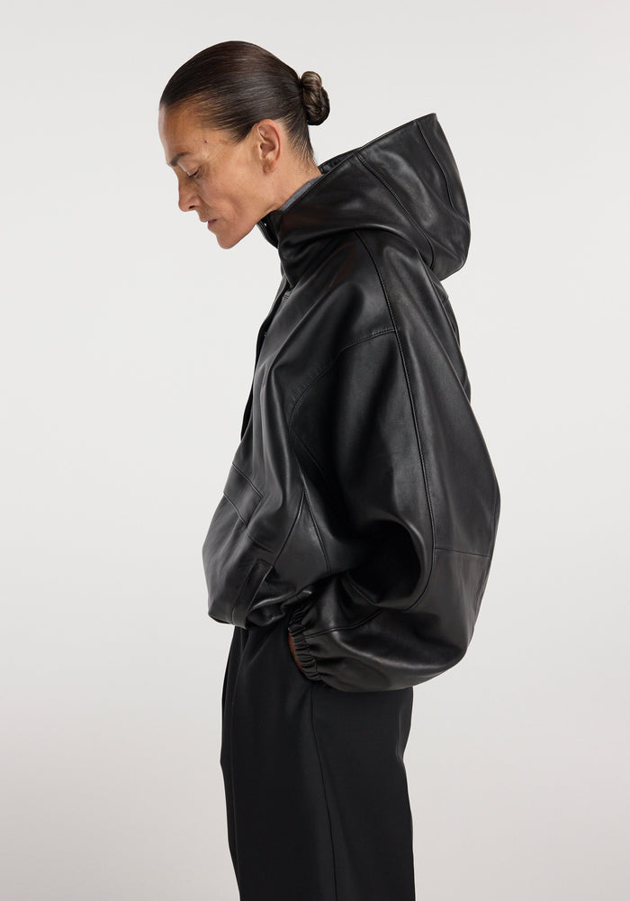 Leather oversized anorak | black