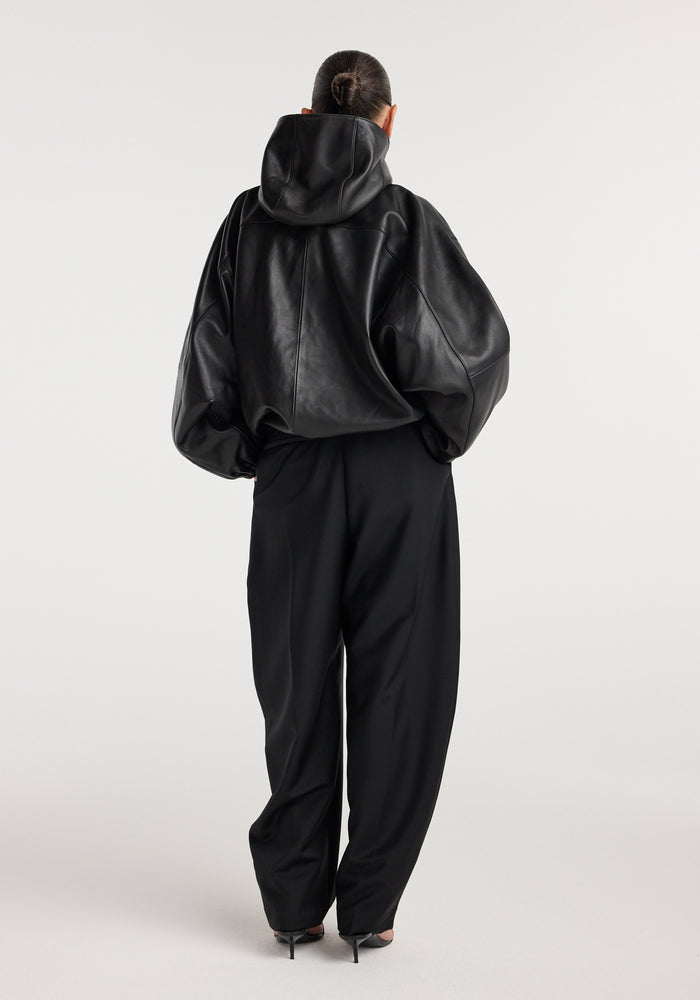 Leather oversized anorak | black