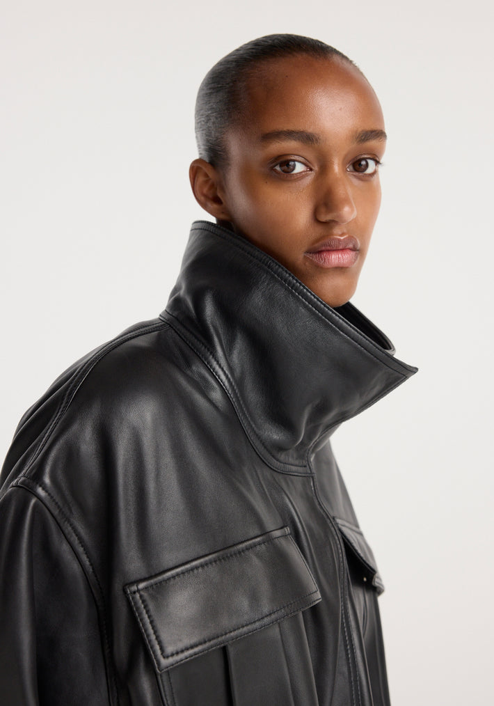 Sculptural leather jacket | black
