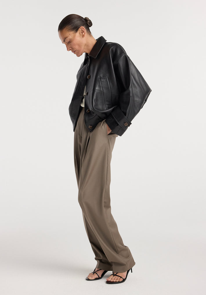 Leather blouson jacket | black