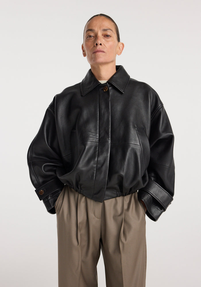 Leather blouson jacket | black