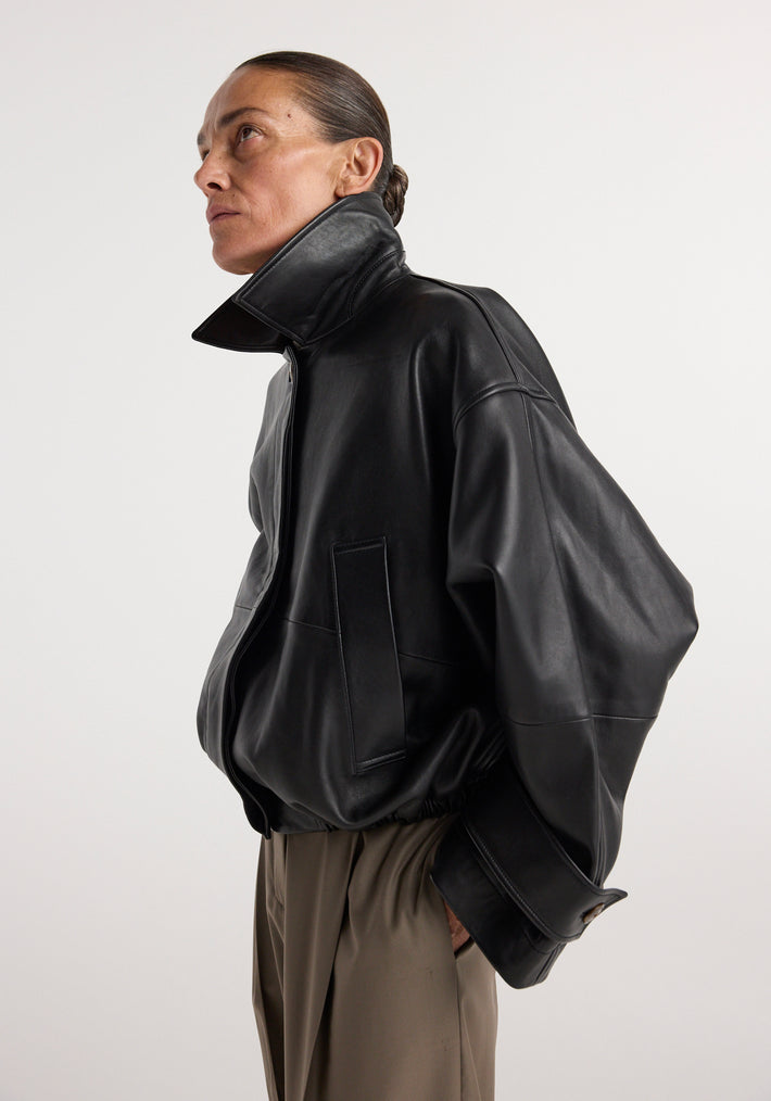 Leather blouson jacket | black