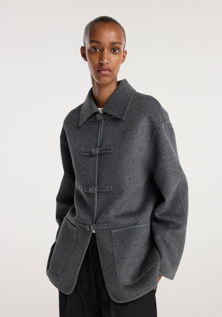 Double-faced wool pankou closure jacket | dark grey melange