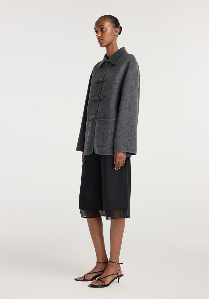 Double-faced wool pankou closure jacket | dark grey melange