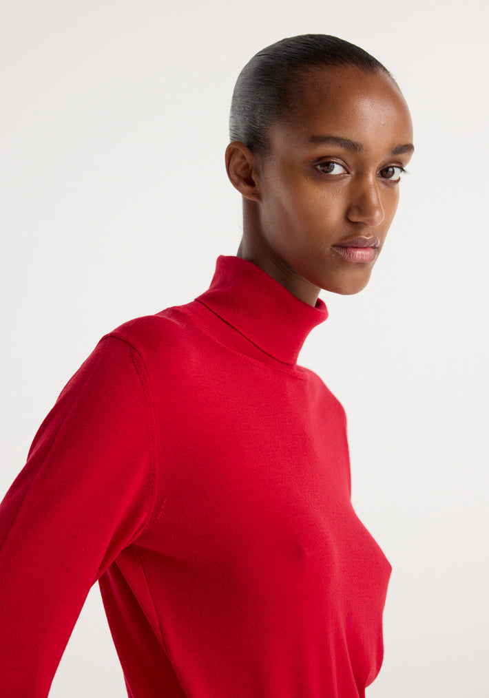 Fine-knit wool cashmere turtleneck | red