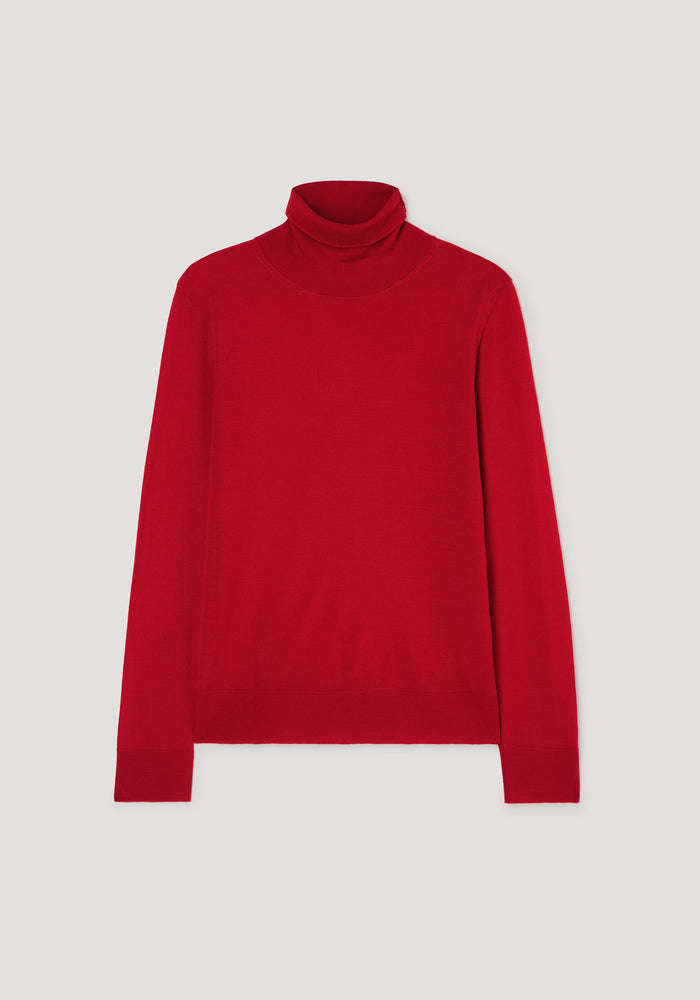 Fine-knit wool cashmere turtleneck | red