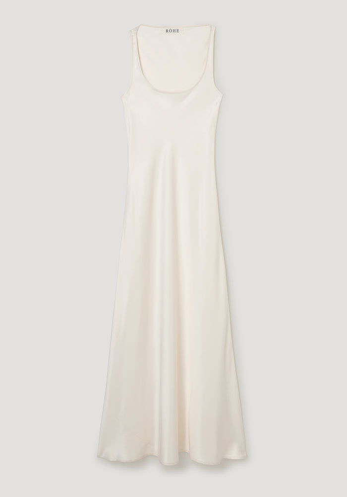Scoop neck satin dress | ivory