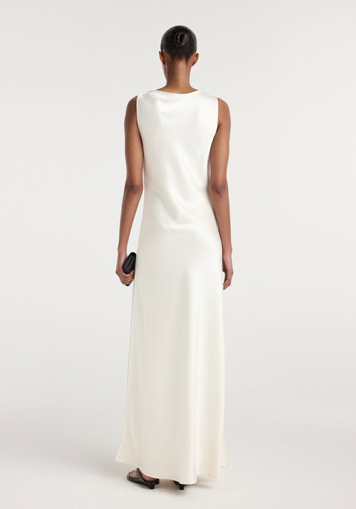 Scoop neck satin dress | ivory