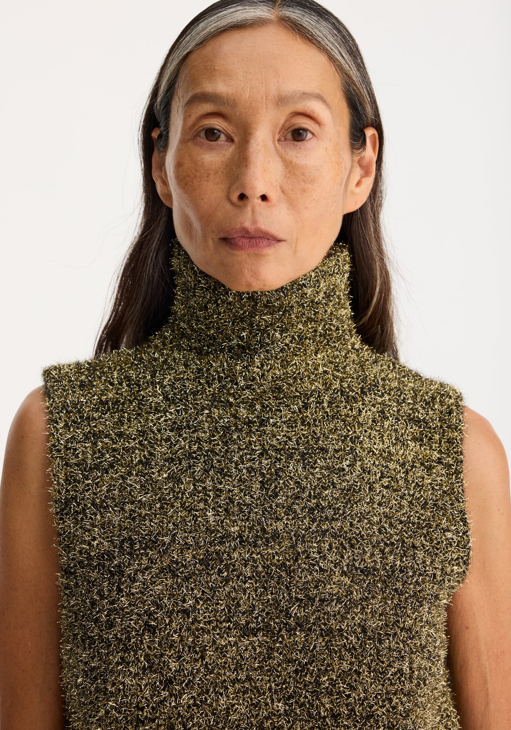 Sleeveless Wool Turtleneck Green store Gold Sweater