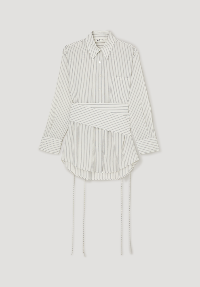 Silk stripe belted shirt | fine stripe