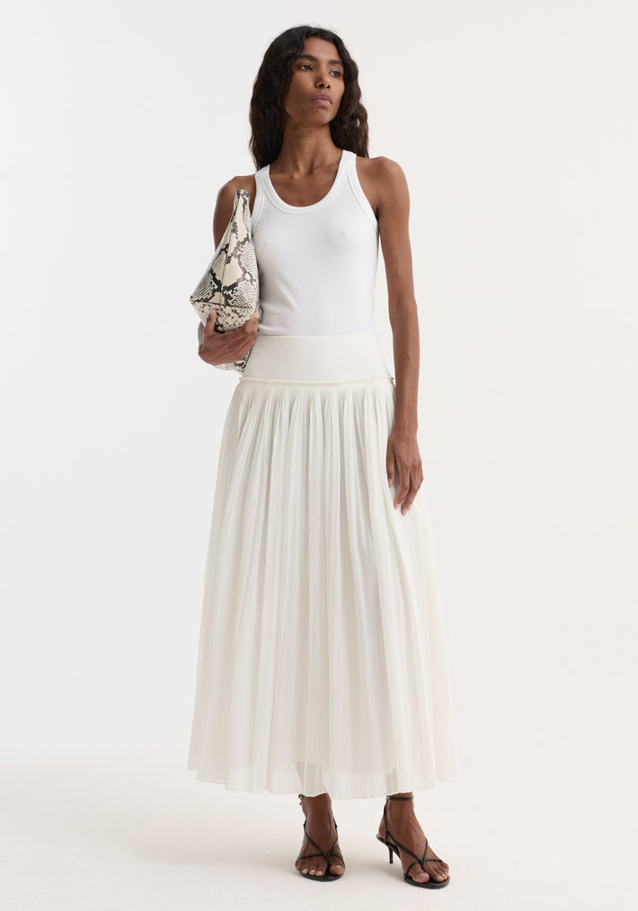 Pleated cotton muslin skirt | optic white