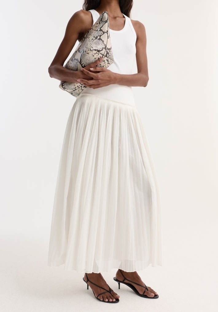 Pleated cotton muslin skirt | optic white