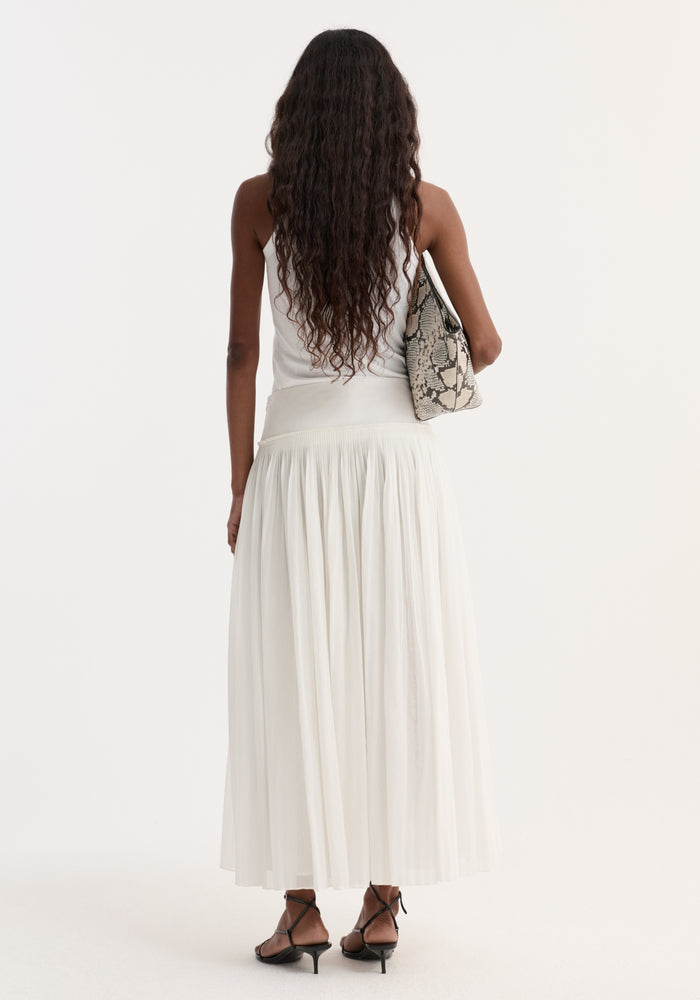 Pleated cotton muslin skirt | optic white