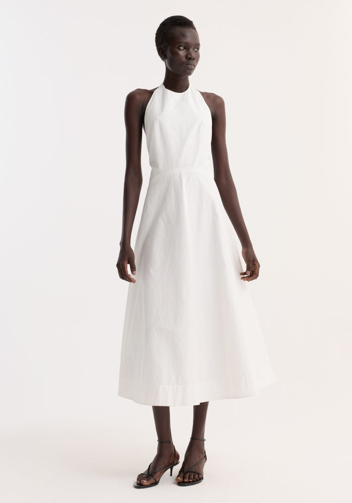 Halter textured cotton dress | off white