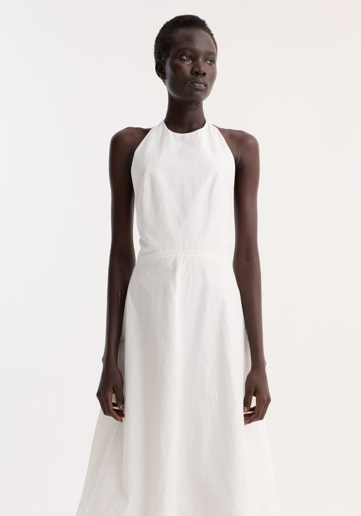Halter textured cotton dress | off white