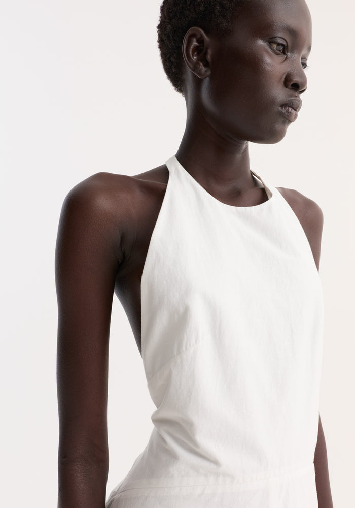 Halter textured cotton dress | off white