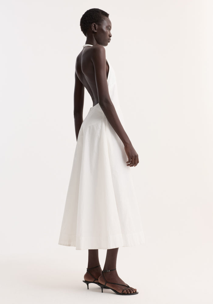 Halter textured cotton dress | off white