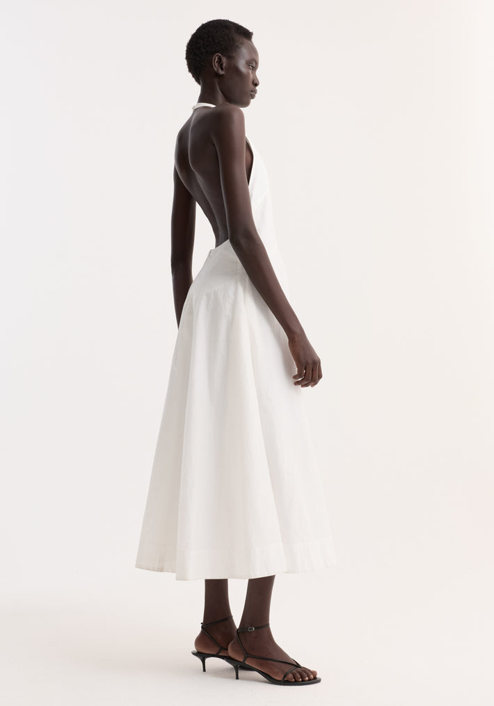Halter textured cotton dress | off white