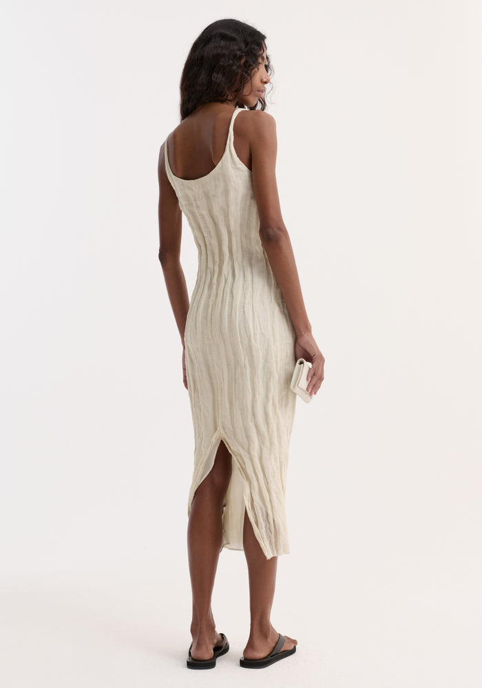 Textured square neck dress | cream