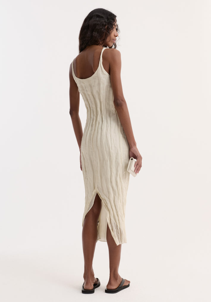 Textured square neck dress | cream
