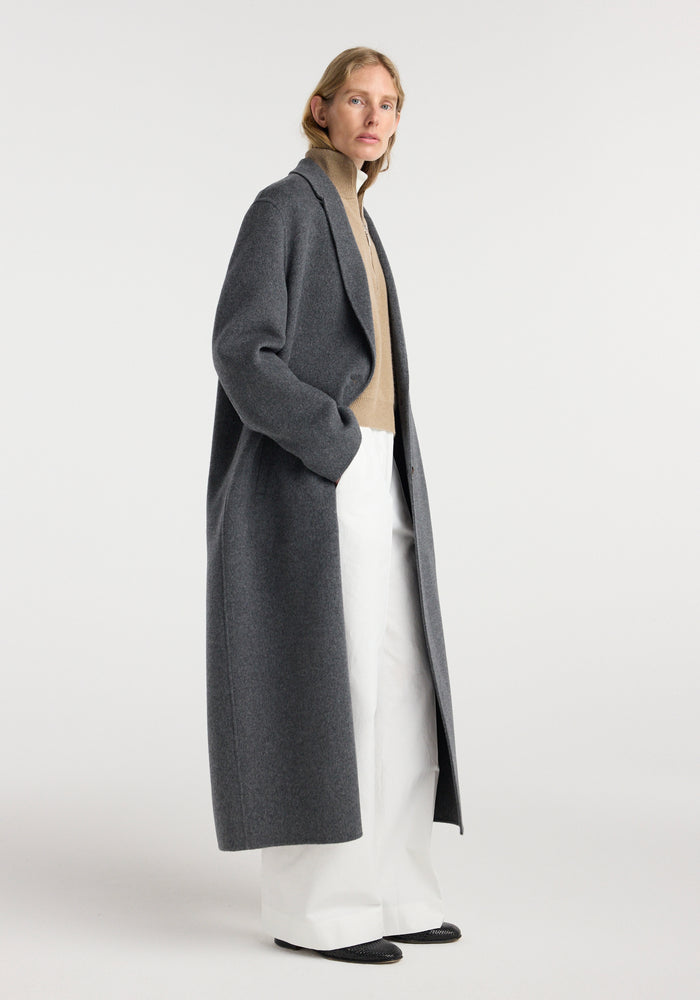 Double-faced wool long coat | dark grey melange