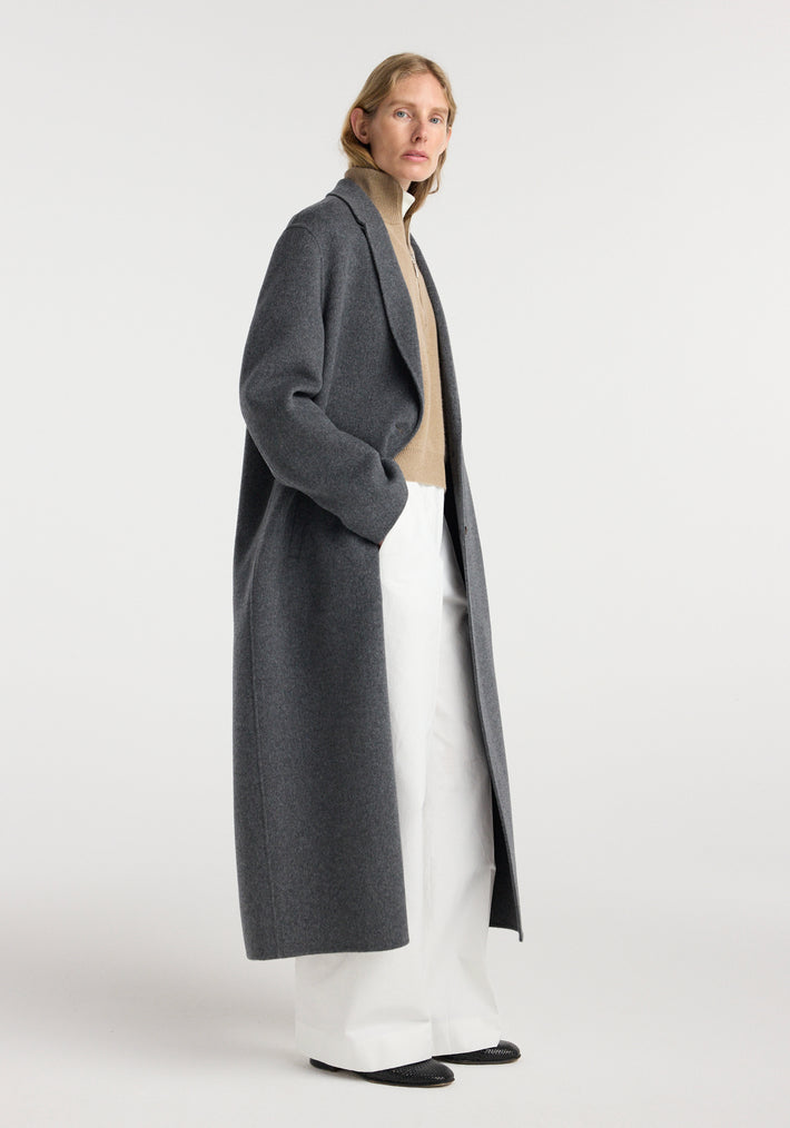 Double-faced wool long coat | dark grey melange