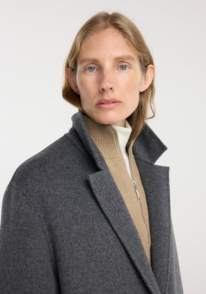 Double-faced wool long coat | dark grey melange