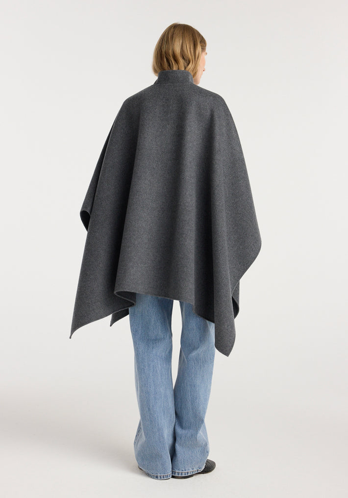 Double-faced wool pankou closure poncho | dark grey melange