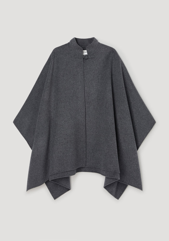 Double-faced wool pankou closure poncho | dark grey melange