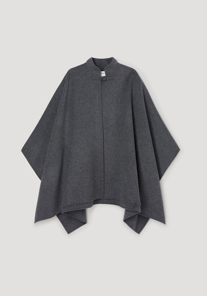 Double-faced wool pankou closure poncho | dark grey melange