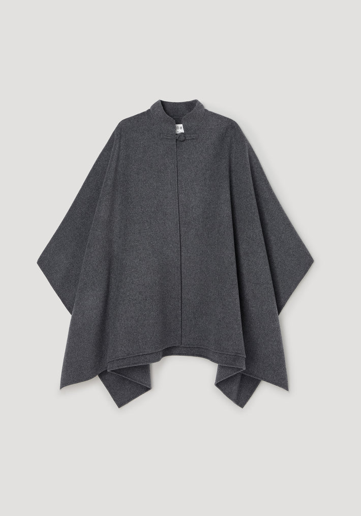 Double-faced wool pankou closure poncho | dark grey melange