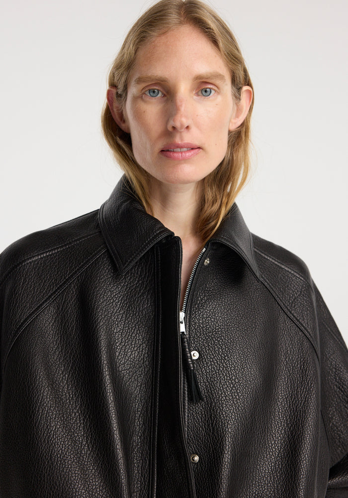 Grain leather aviator jacket | black