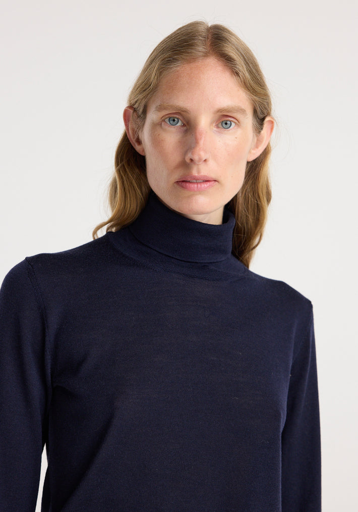 Fine-knit wool cashmere turtleneck | navy